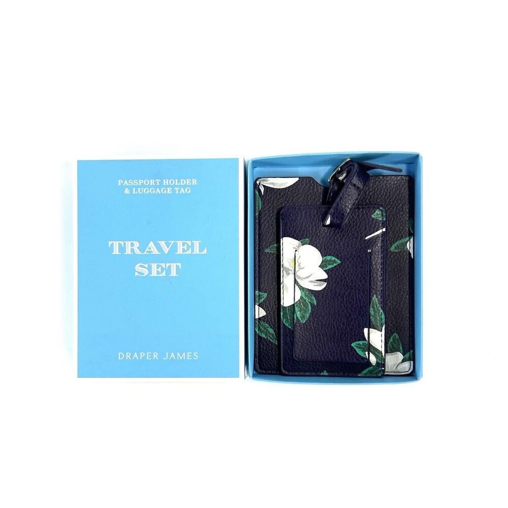 Draper James Passport Holder & Luggage Tag Travel Set Flower Navy New Opened Box